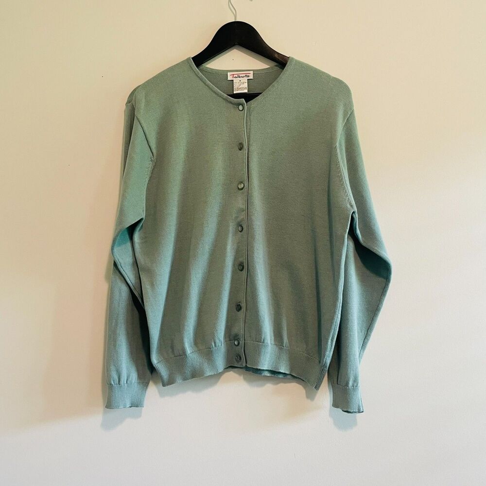 NWT Talbots Women’s 100% Cotton Sage Green Button-Front Cardigan Sweater Top M
